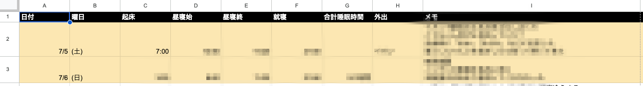 スプレッドシートの時の記録